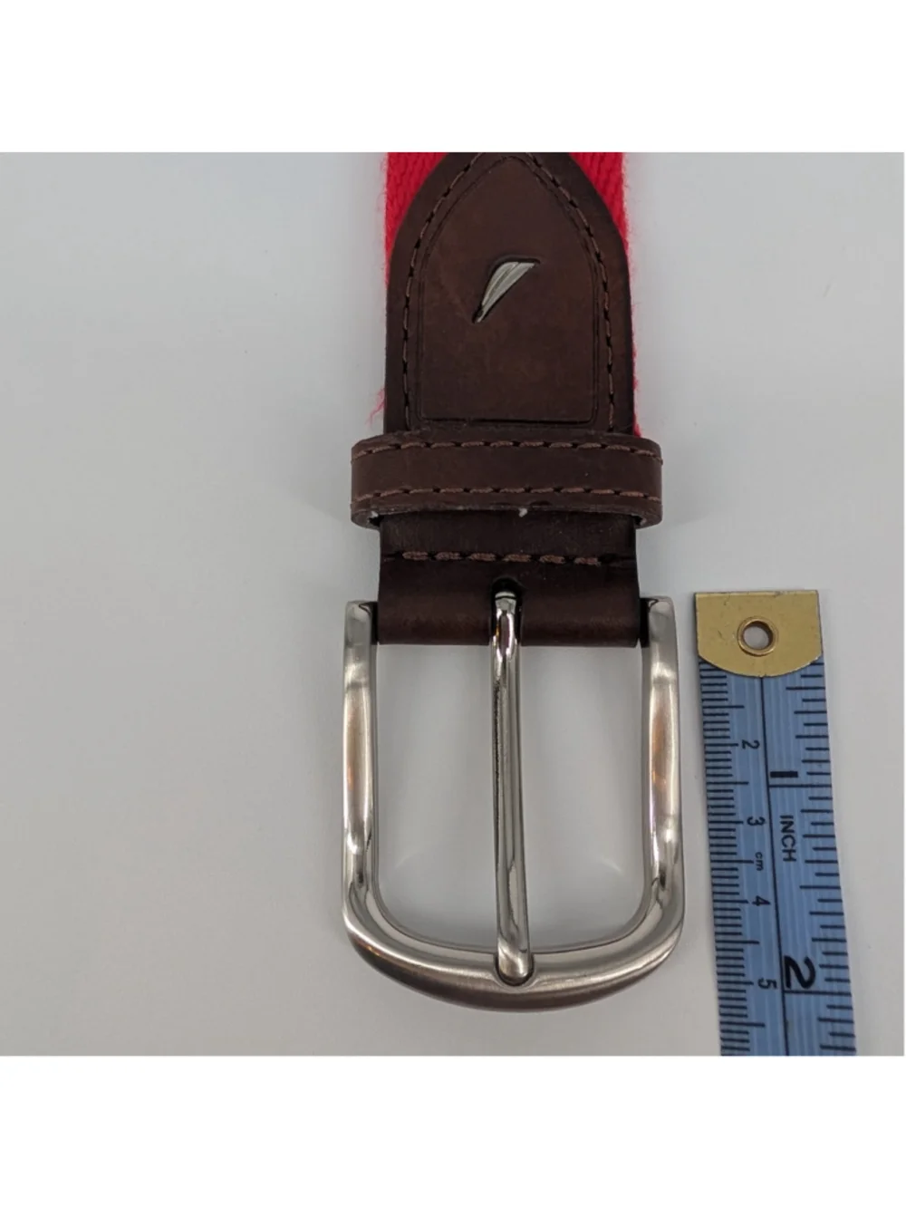 Nautica Men’s Red Webbing Belt Brown Leather Size 40 100 Preppy Golfcore Coastal